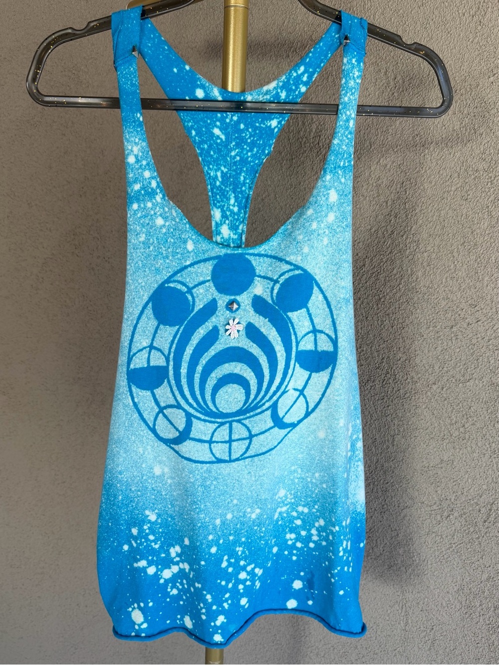 Y2K Blue Rave Festival Handmade Tank Top Bleach Splatter Basshead EDM Hippie